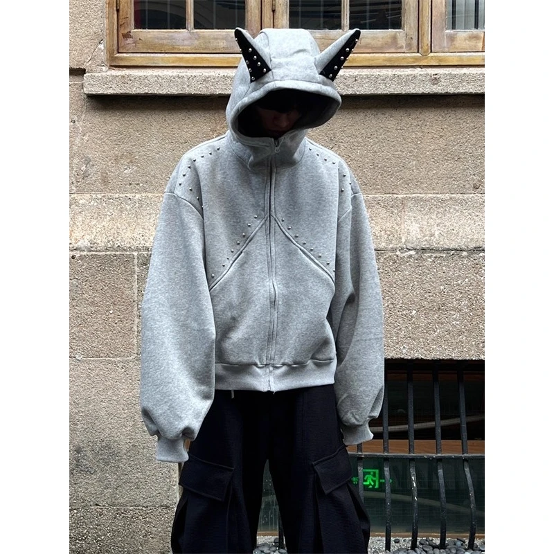 

Осенне-зимняя мужская толстовка оверсайз с нашивками и заклепками в стиле пэчворк, свободного кроя, в американском стиле, для пар