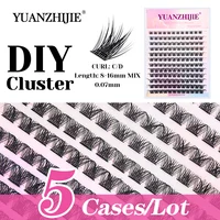 Venta al por mayor de fábrica, 5 fundas/lote YUANZHIJIE, grupos ligeros DIY, efecto 3D, pestañas rusas hechas a mano con volumen, fáciles de injertar