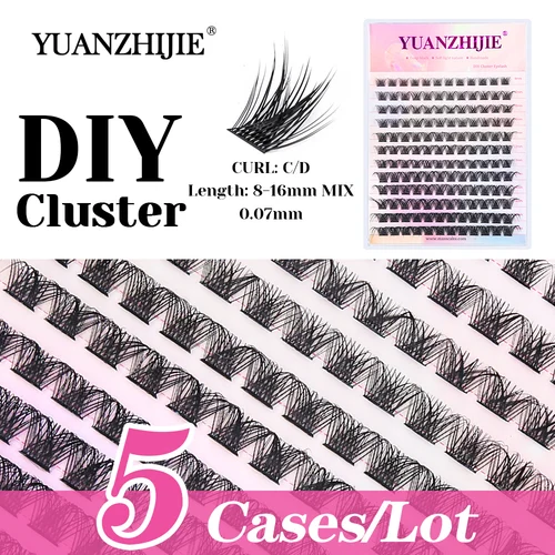 Imagen 1 del producto Venta al por mayor de fábrica, 5 fundas/lote YUANZHIJIE, grupos ligeros DIY, efecto 3D, pestañas rusas hechas a mano con volumen, fáciles de injertar