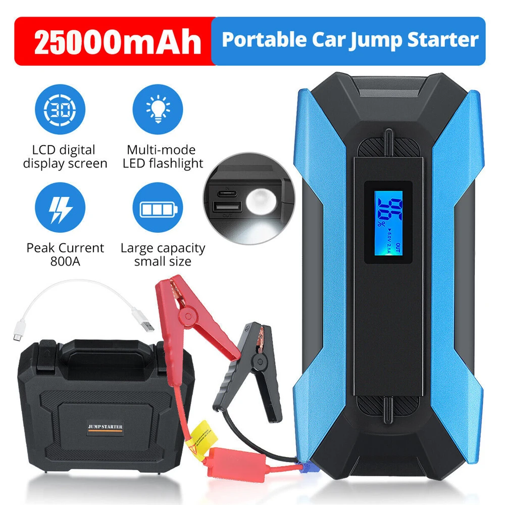 Car Jump Starter 800A Battery Charger 25000mAh Emergency Power Bank Booster for 12V Gasoline and Diesel Vehicles Starting