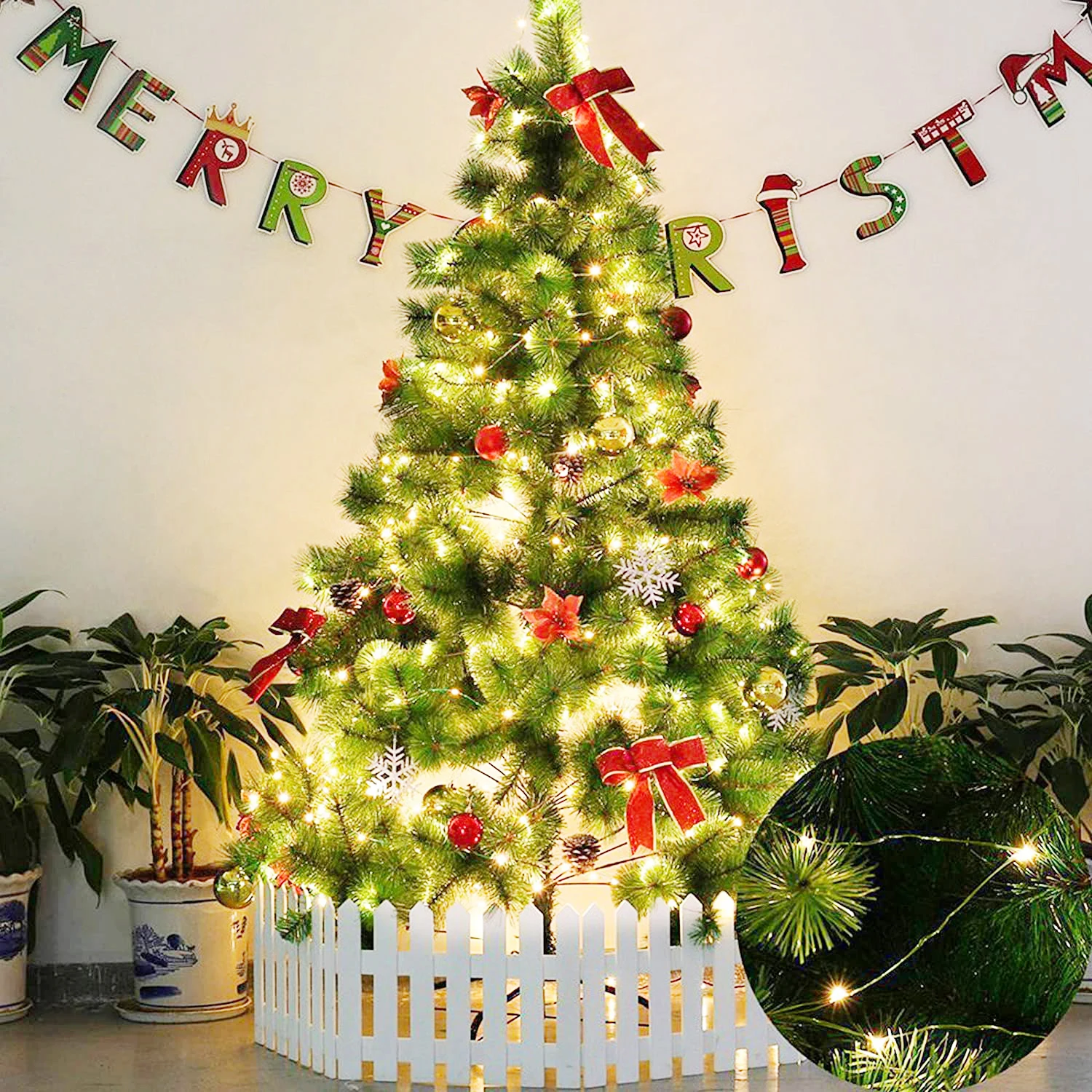 Christmas Lights Decorations Outside Waterproof Fairy Lights Led String Remote Control Plug Tree Green Wedding Decoration Home