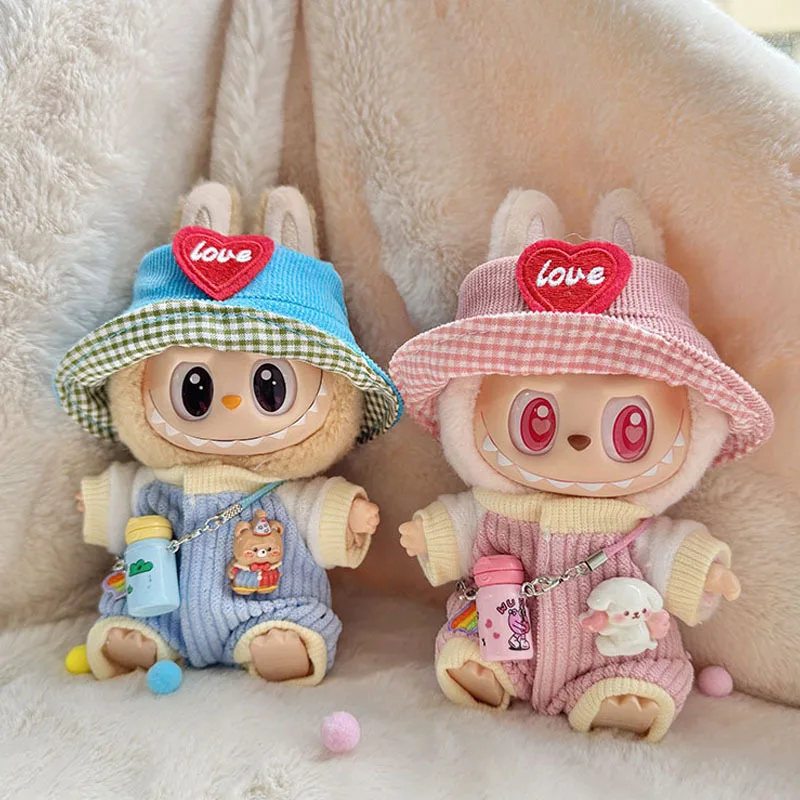 

Комплект одежды Labubu для кукол 17 см, модный наряд из 3 предметов с шляпой любви, бутылка для воды, аксессуары LABUBU, плюшевая кукла для игрового дисплея