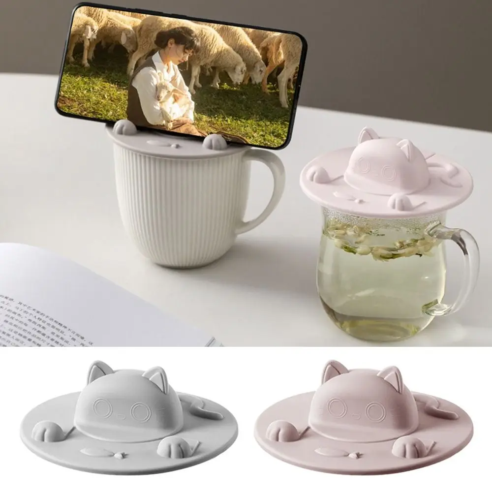 Tapa de taza de gato 3D de silicona, soporte multifuncional a prueba de polvo para teléfono, cubierta de taza a prueba de fugas, tapa de taza de agua resistente a altas temperaturas