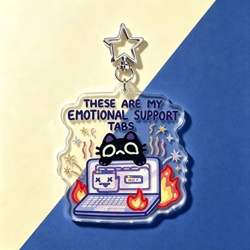 Emotional Support Tabs Cat Acrylic Keychain Funny Internet Browser Meme Bag Charm Computer Stress Void Kitty Pendant Gift