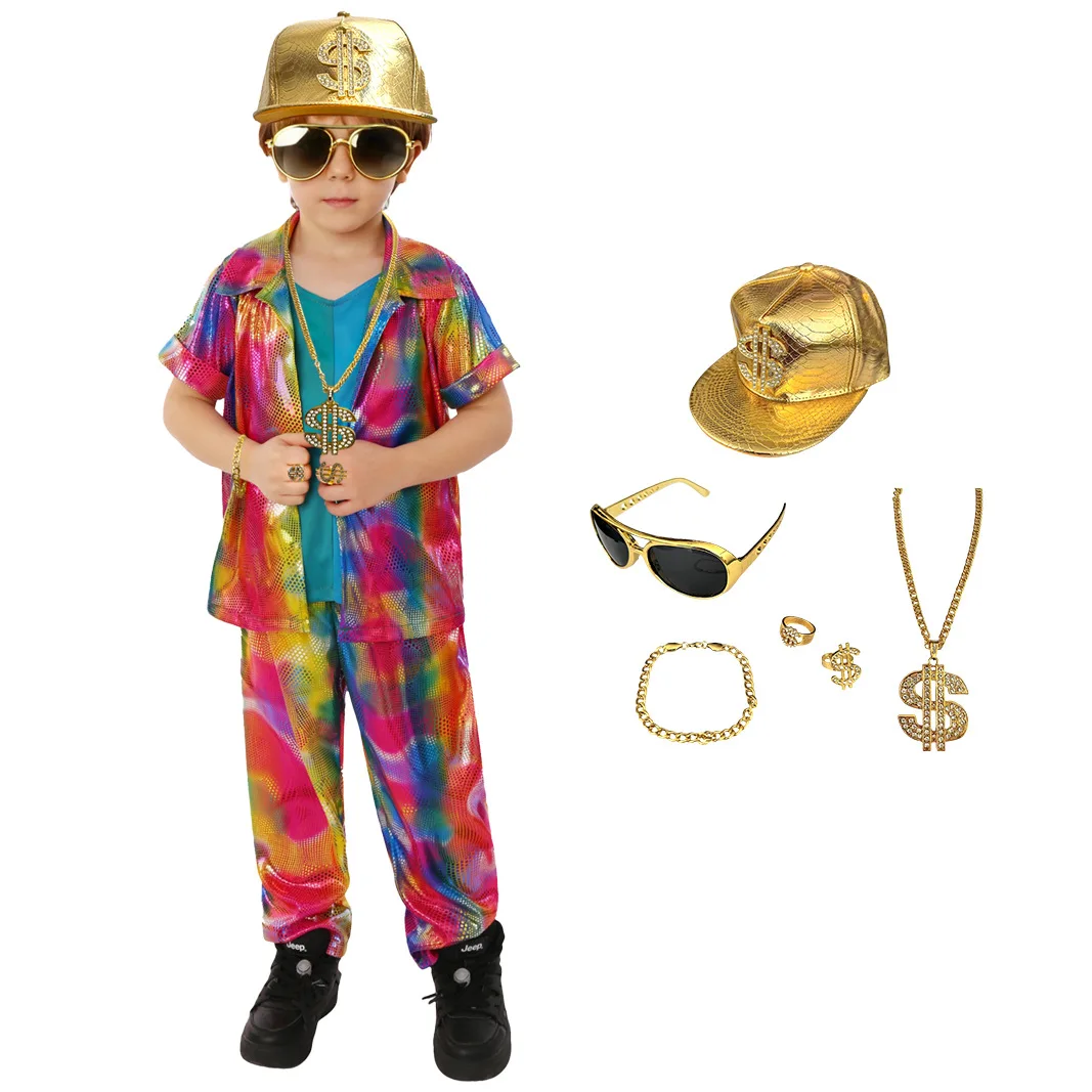 Conjunto de Disfraz de Rapero Estilo Punk para Niños, para Actuaciones Escolares, Cosplay, Trajes de Cantante de Rap, Ropa para Fiestas de Carnaval