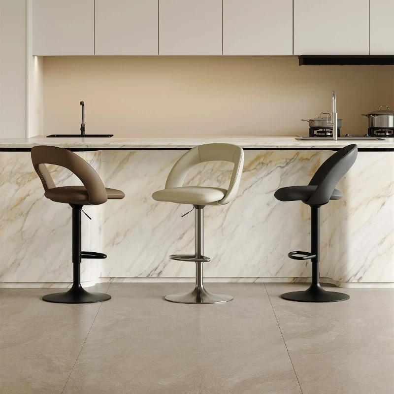 Leather Bar Chair High Kitchen Ergonomic Luxury Bar Modern Design Chair Computer Swivel Island Chaise De Bar Cuisine Furniture