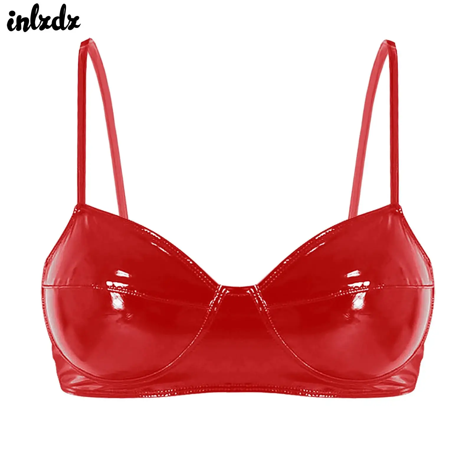 

Women's Pole Dance Bra Top Lingerie Wetlook Leather Brassiere Rave Outfit Wire-free No Pad Bra Top for Belly Raves Clubwear