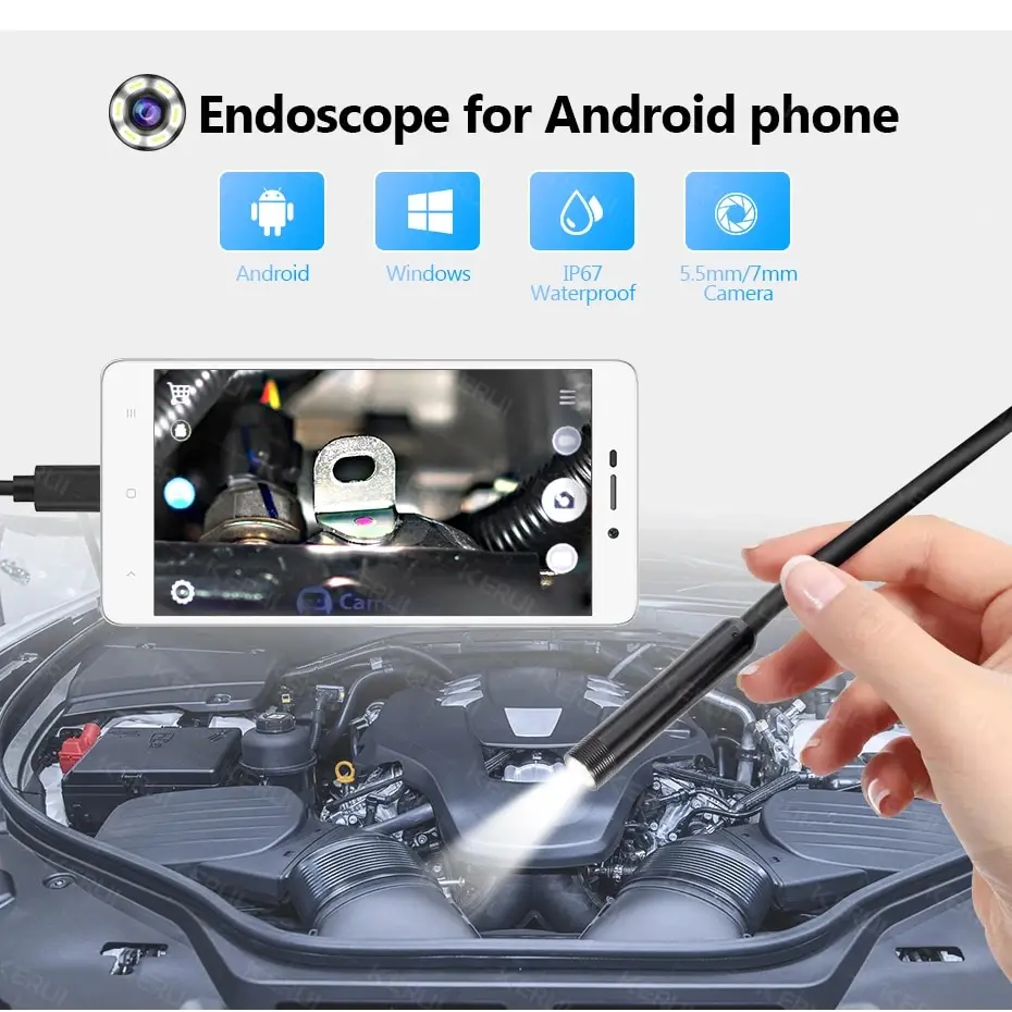 Kamera endoskop Android 7MM, 3 IN1 mikro USB Tipe C Borescope Mini kamera tahan air LED inspeksi mobil untuk HUAWEI XIAOMI PC