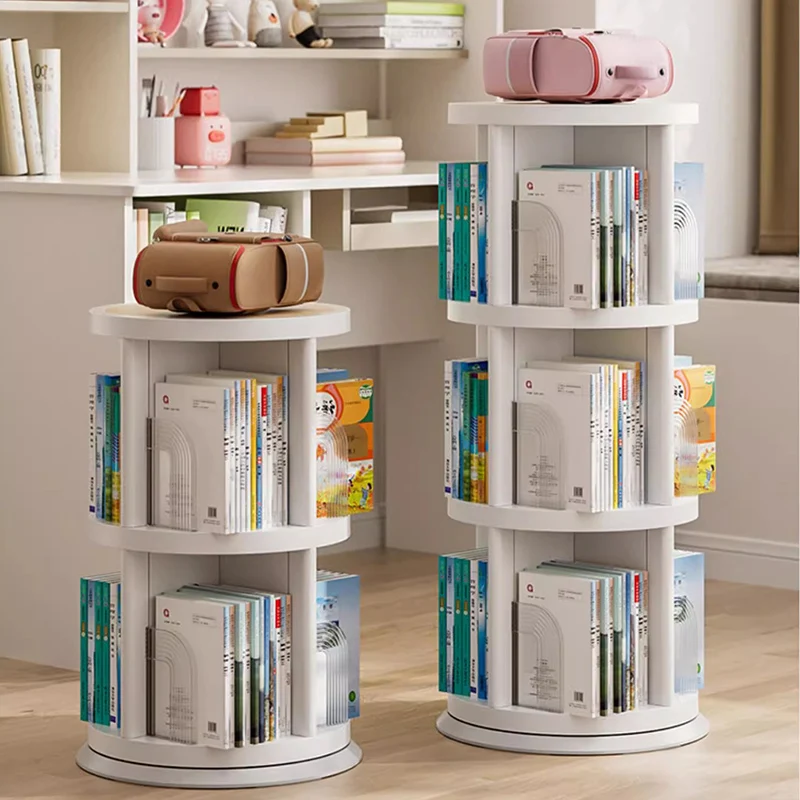 Cabinets Bedroom White Bookcase Display Shelves Mobile Rotating Bookcase Organizer Round Estante Para Livros Modular Furnitures