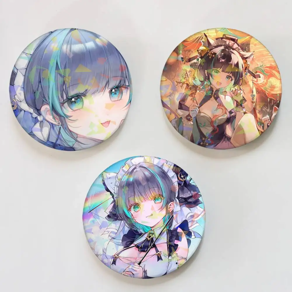 Cheshire Game Azur Lane Kawaii Girl Round Badge for Backpack Accessories Laser Lapel Pins Jewelry Gifts