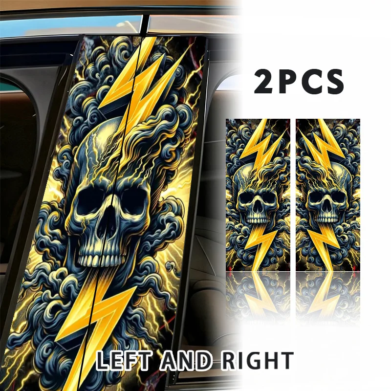 2pcs Skull Heads Lightning Print Car Decals Waterproof Self-Adhesive Anti-Scratch Easy Installation Auto Vehicle Decor Stickers
