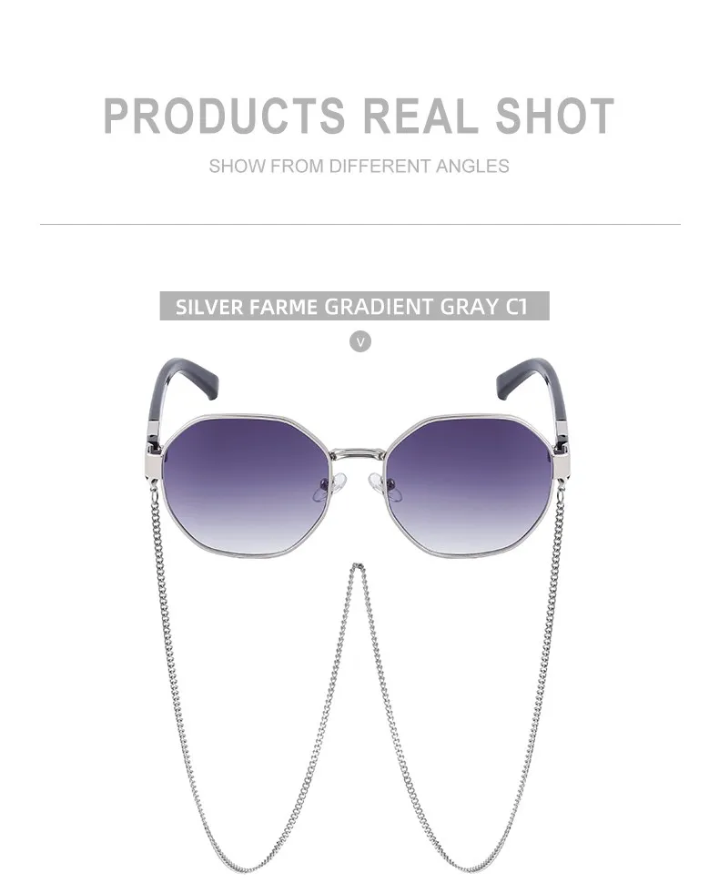Achteck Vintage Sonnenbrille Frauen mit Kette Luxusmarke sexy quadratische Sonnenbrille für Damen Punk Brillen Sonnenbrillen uv400 – Detail 12