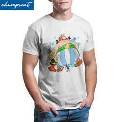 Obelix And Dogmatix Asterix Cartoon T-Shirts Men Anime Vintage 100% Cotton Tee Shirt Short Sleeve T Shirt Plus Size Clothing