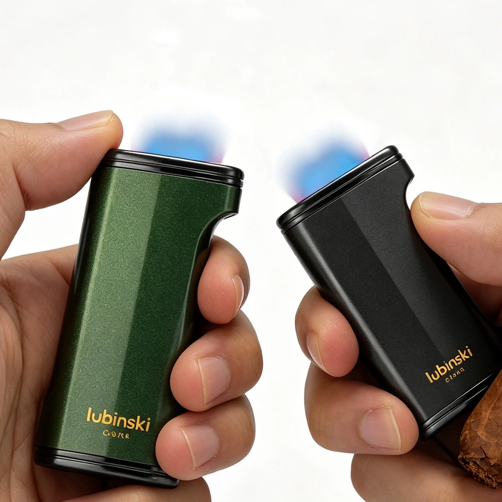 LUBINSKI Flat Flame Cigar Lighter Luxury Metal Butane Gas Torch Lighter High-end Design Cigar Accessories