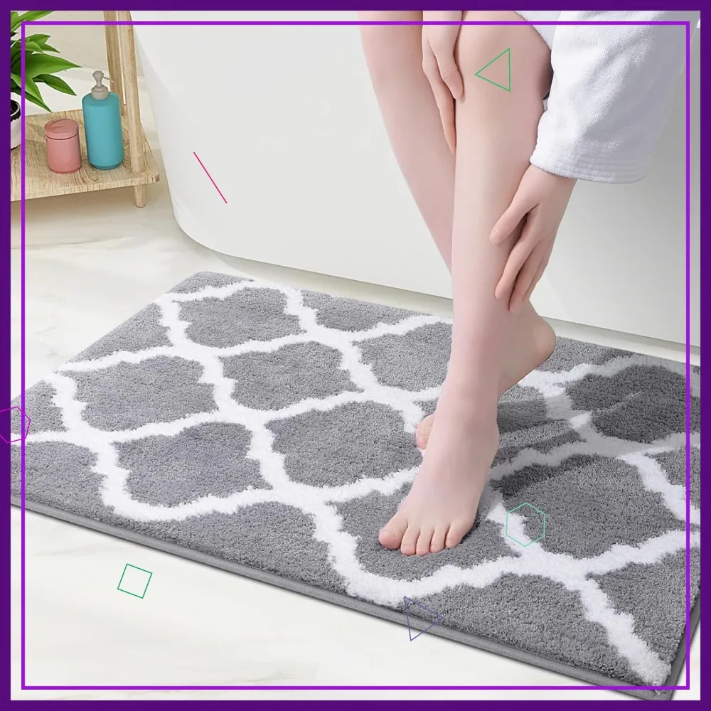 

Soft Absorbent Microfiber Bath Rugs 36x24, Non-Slip Shaggy Shower Carpet, Machine Washable Grey Bath Mats