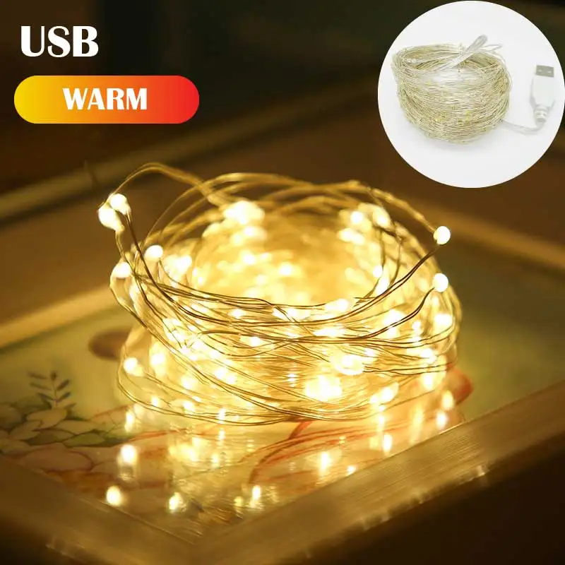 Guirlande lumineuse féerique LED pour noël 1M 3M 5M, fil de cuivre USB, guirlande lumineuse pour mariage, fête, rideau lumineux