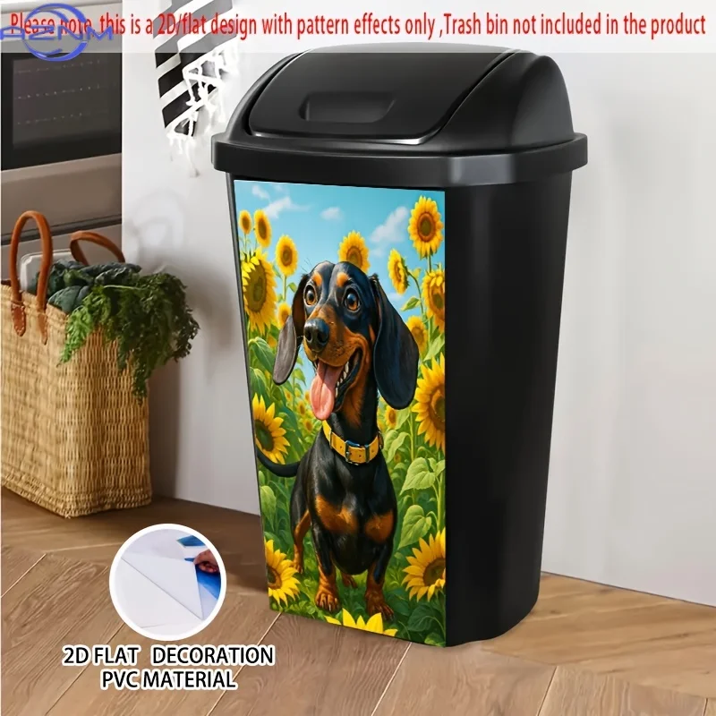 Dachshund in Sunflower Field Self-Adhesive Dustbin Sticker, Durable, Removable, PVC Decorative Sticker, Wheelie Bin Sticker,