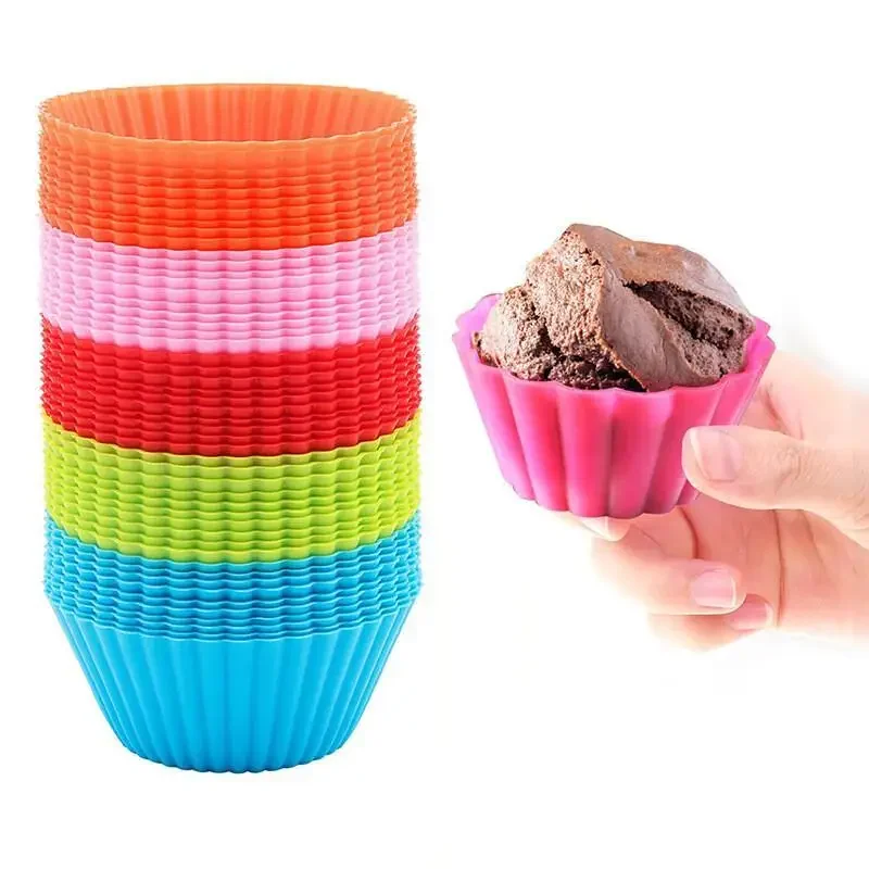 6-30Pcs Round Heat-resistant Silicone Cake Mold, Pudding Jelly Cup, Reusable Baking Tool for Airs Fryer, Muffin Cupcake DIY