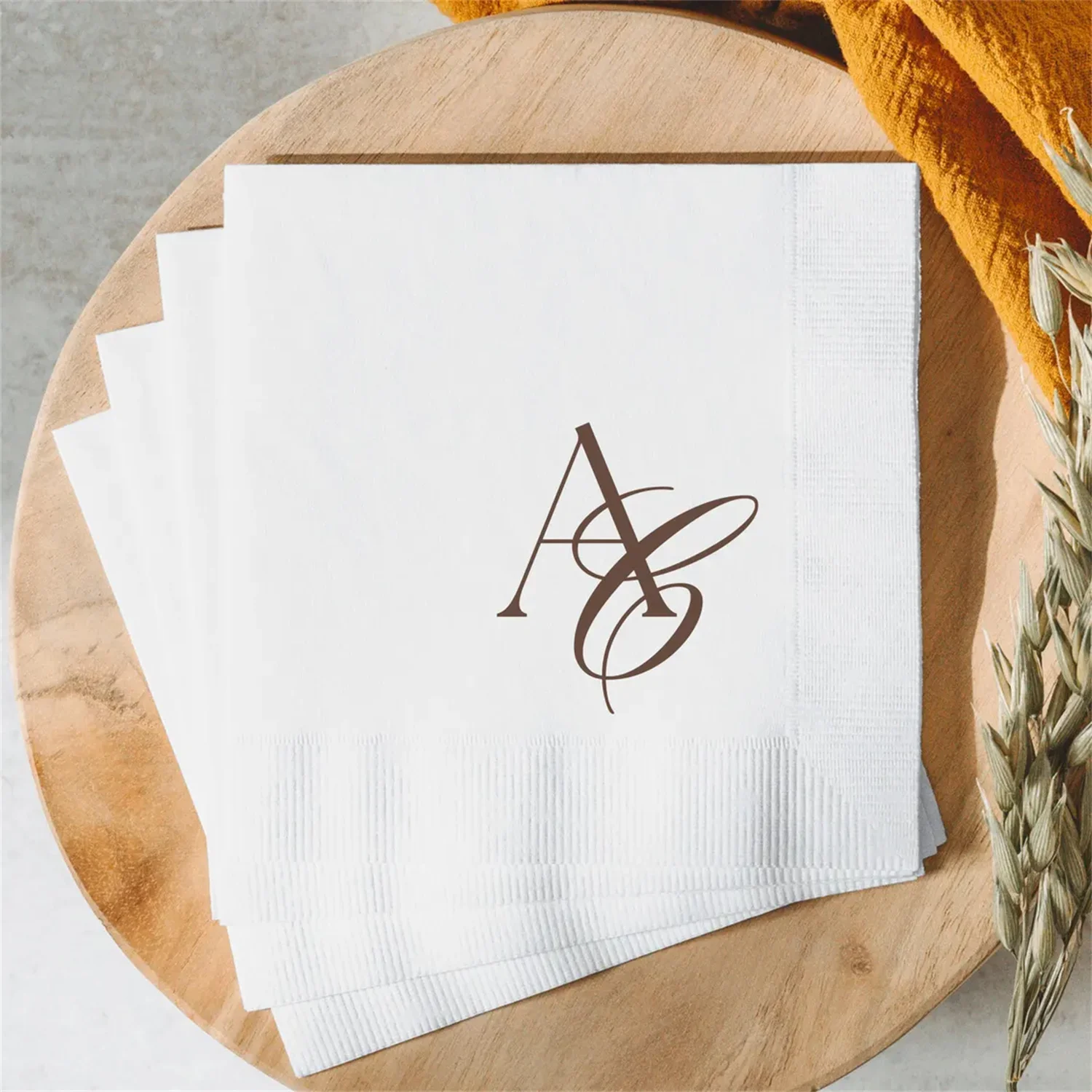 50pcs Personalized Monogrammed Napkins Custom Monogram Design Printed Luxury Wedding Cocktail Napkin Reception Rehearsal Dinner