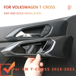 Car Door Handle Cover for Volkswagen VW T-Cross Tcross 2018 - 2023 LHD Carbon Fiber Door Panel Sticker Trim Inner Accessories