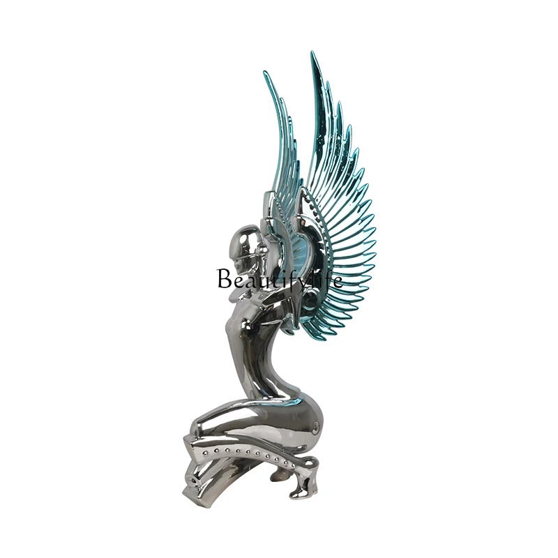 

Electroplated Muse Wings Angel Man Ornament Model Room Living Room Coffee Table Entrance Decoration Ornament