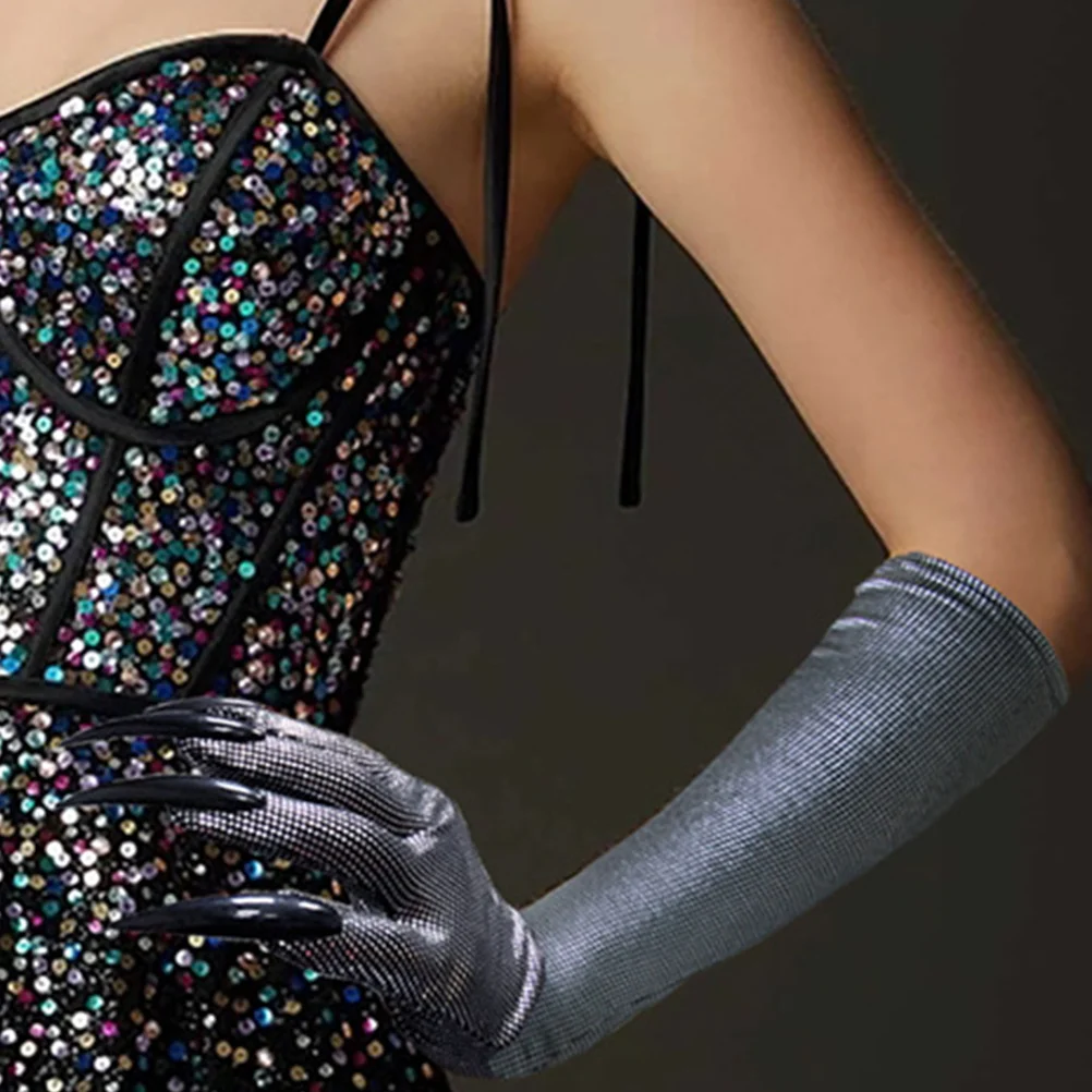 

1 Pair Cat Claw Gloves Long Nails Horror Design Halloween Costume Accessory For Cosplay Party Performance Scary Gloves Props