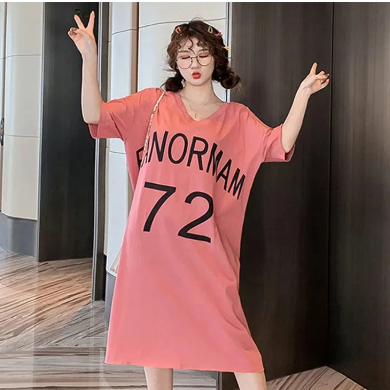 Loose Plus Size Short Sleeve T Shirt Dress Printing Letter All-match Youth Casual Dresses Summer New Fashion Sweet Women Clothes