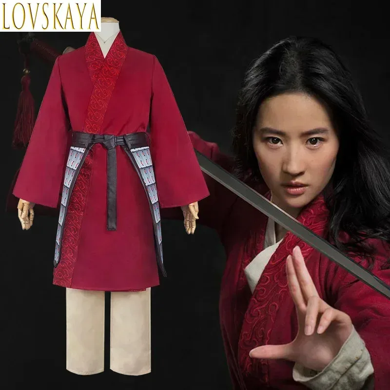 

2025 New Halloween Movie Hua Mulan Cosplay Costume Superwomen COS Outfits Chinese Hanfu Princess Red Robes Kids Adult Christmas