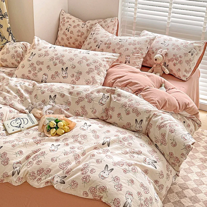 

Ins Jacquard Girls Comfort Bedding Set Soft Cotton Bed Sheet Quilt Cover Pillowcase Bed Linens comforter sets 이불세트 이불커버세트