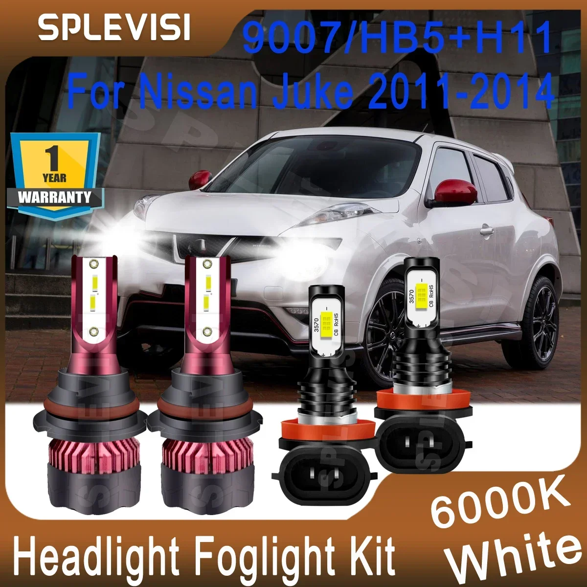 

Car Led Headlights High Low Beam 9007/HB5+ Foglight H11 Combo Pure White 27000LM For Nissan Juke 2011 2012 2013 2014