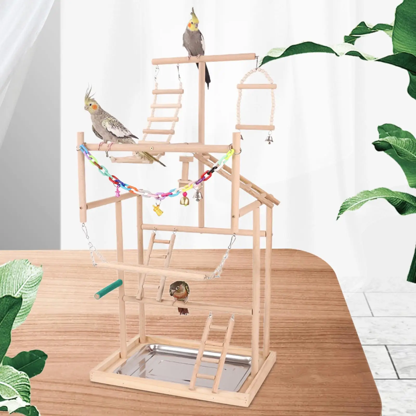 Wooden Parrot Stand Bird Climbing Playground Bird Activity Stand Cage Accessories for Hummingbird Finches Parakeet Bird Supplies