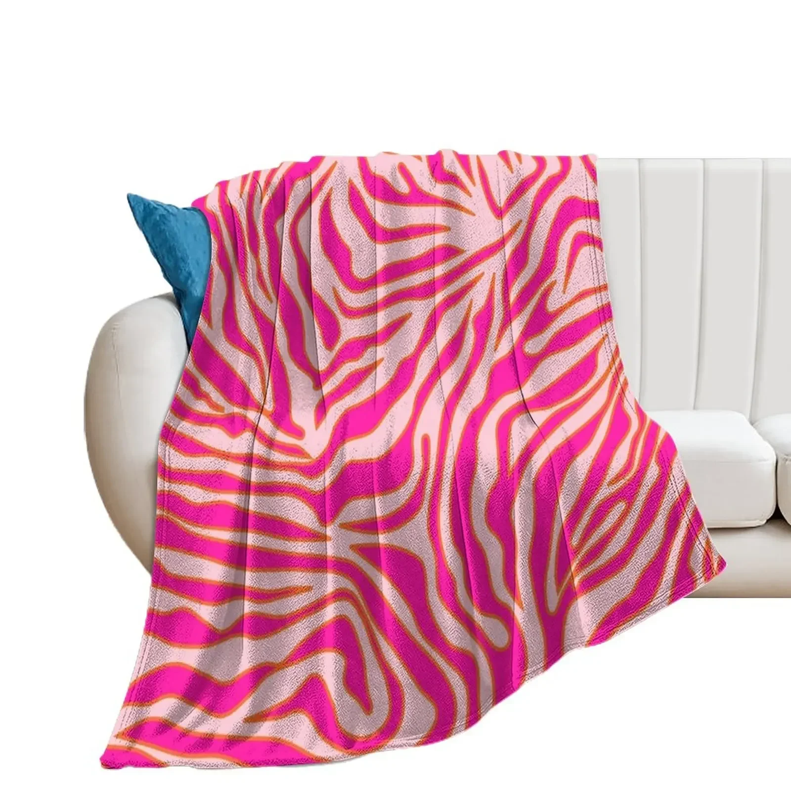 Zebra Print Pink And Orange Zebra Stripes Wild Animal Print Preppy Decor Modern Zebra Pattern Throw Blanket Loose Blankets