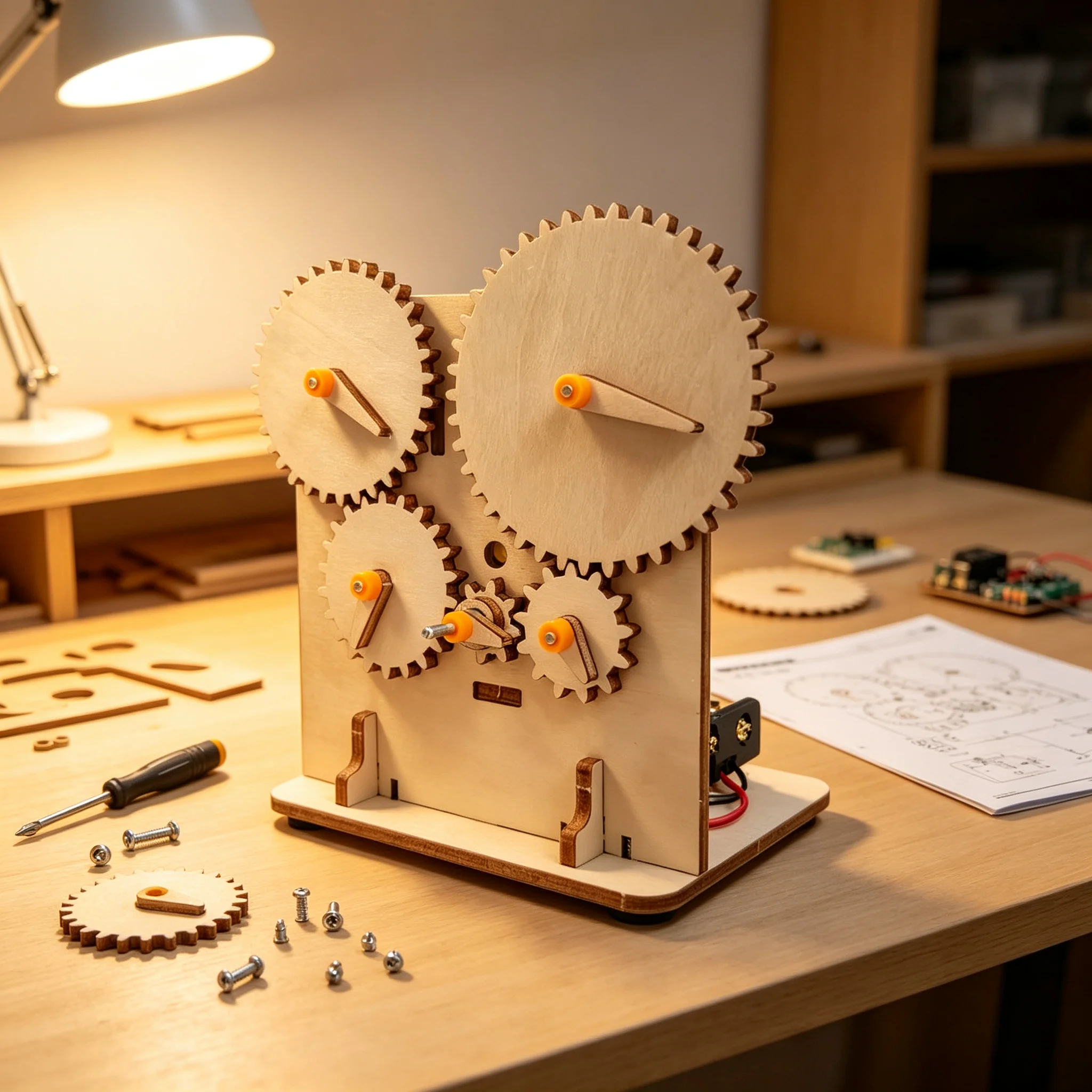 DIY 3D Wooden Mechanical Gear Puzzle Electric-Powered Laser-Cut STEM Science Fun Kids Assembly Educational Building Gift Toy