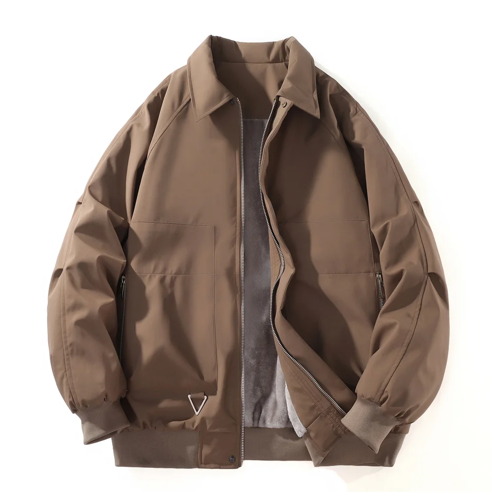 

Осень-зима, новые мужские утепленные флисовые куртки, деловое пальто с лацканами, теплая бейсбольная форма на флисовой подкладке ягненка, мужские повседневные куртки