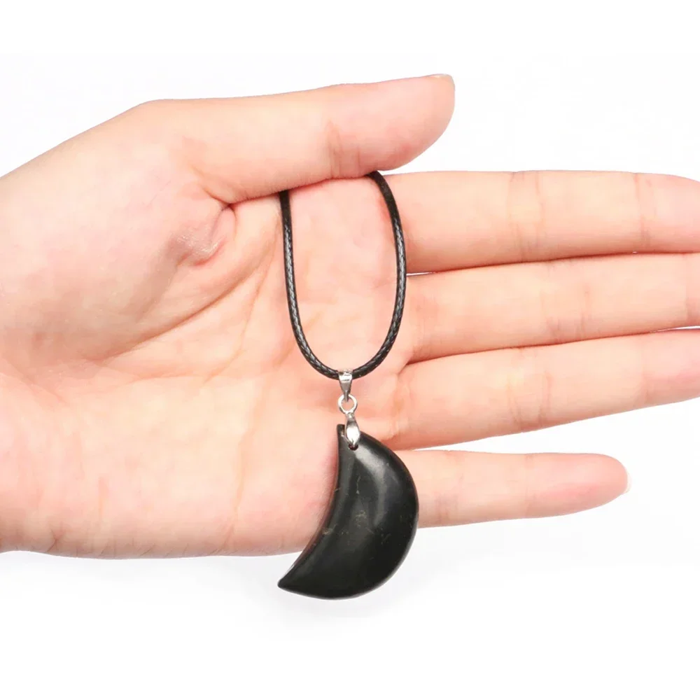 

1PC Random Natural Shungite Stone Crescent Moon Shape Pendant Original Healing Crystal Spiritual Genuine Energy Russia Black Gem