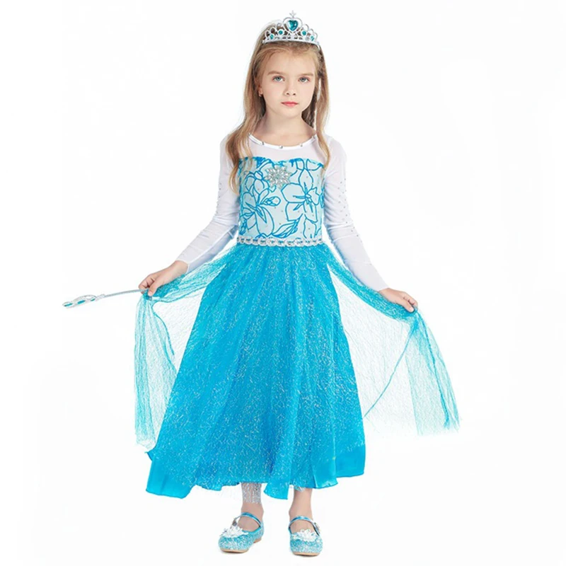 2025 Costume per bambini di Natale Abito da principessa Frozen Neonate Abiti a maniche lunghe Abiti di carnevale per feste di Halloween Vestido