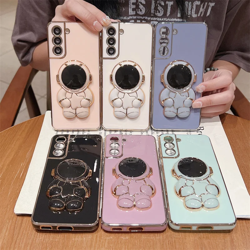 

Astronaut Plating Stand Lens Protector Phone Case for Oppo A11X A12S A15S A16 A31 A32 A33 A35 A36 A9 A5 2020 A3S A52 A53 A54 A57