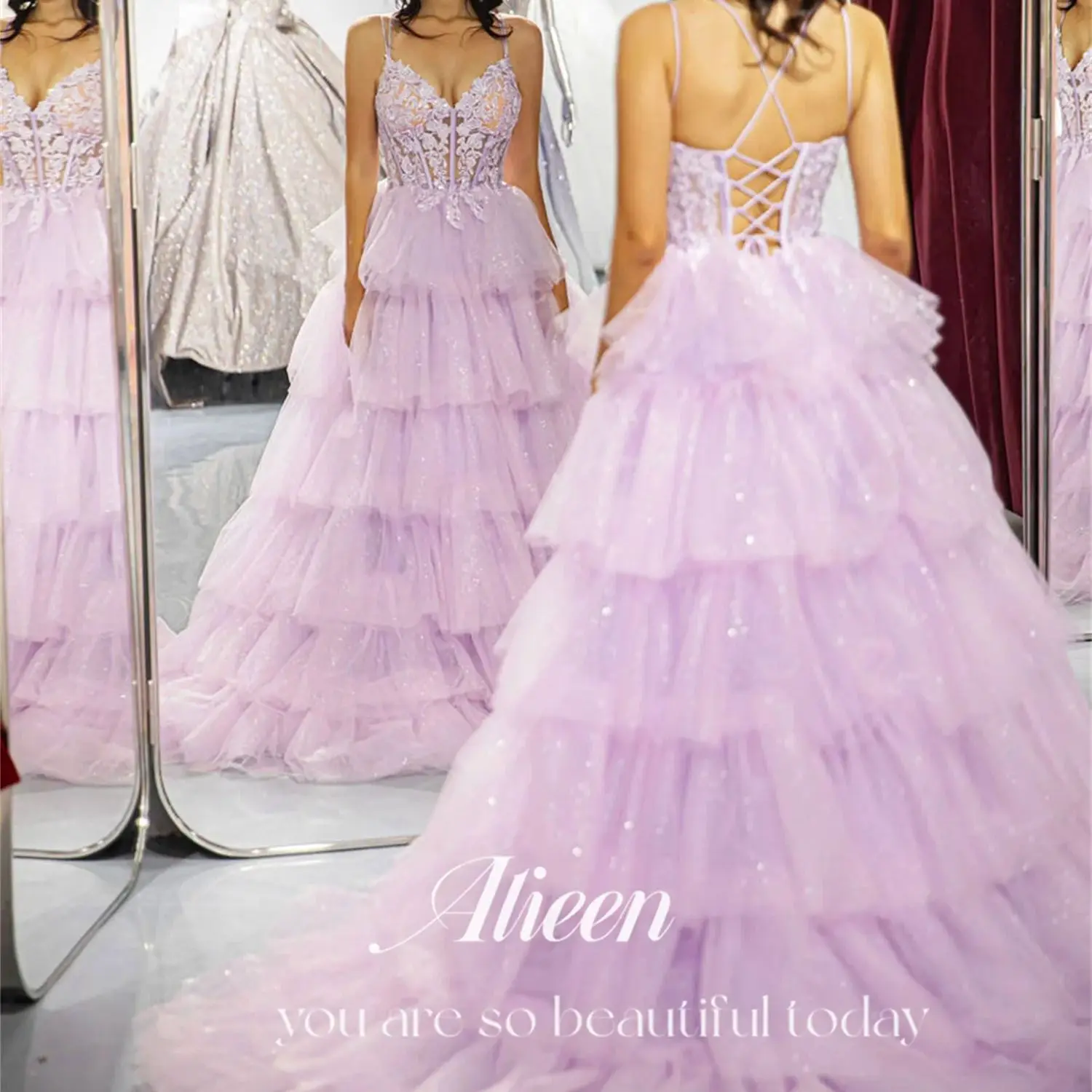 

Aileen Customized Wedding Dress A-line Multi-layer Shiny Purple Saudi Evening Dresses for Special Occasions Elegant Gowns Party