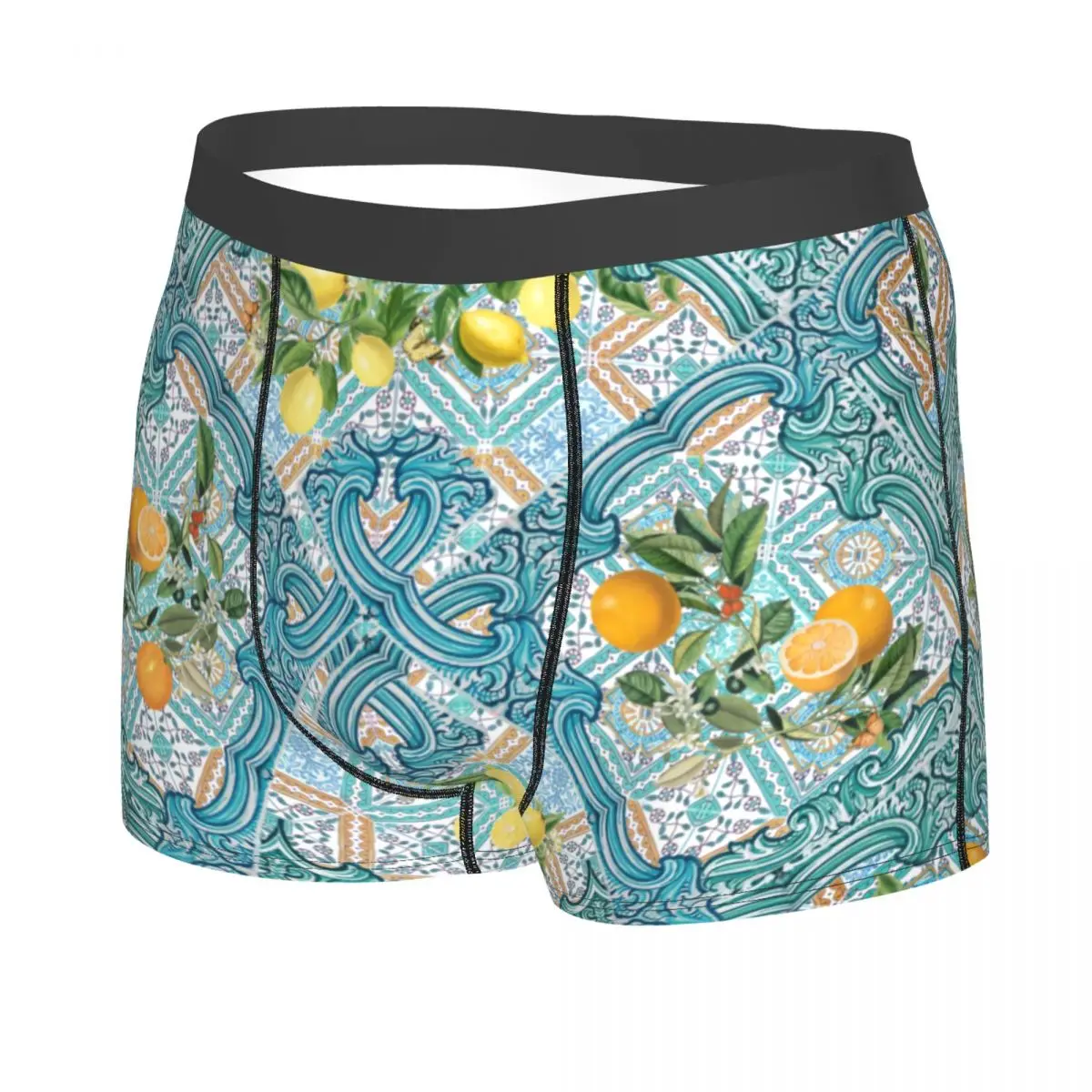 Custom Mediterranean Summer Lemons Fruit Sicilian Tiles Boxer Shorts For Men Underwear Panties Briefs Breathable Underpants