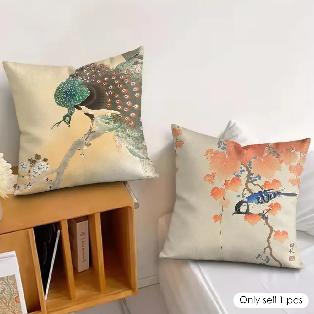 Ohara K-Koson Japan Ukiyo Cushion Cover Silky Short Plush Invisible Zipper Dustproof Sofa Pillow Case For Home Decor