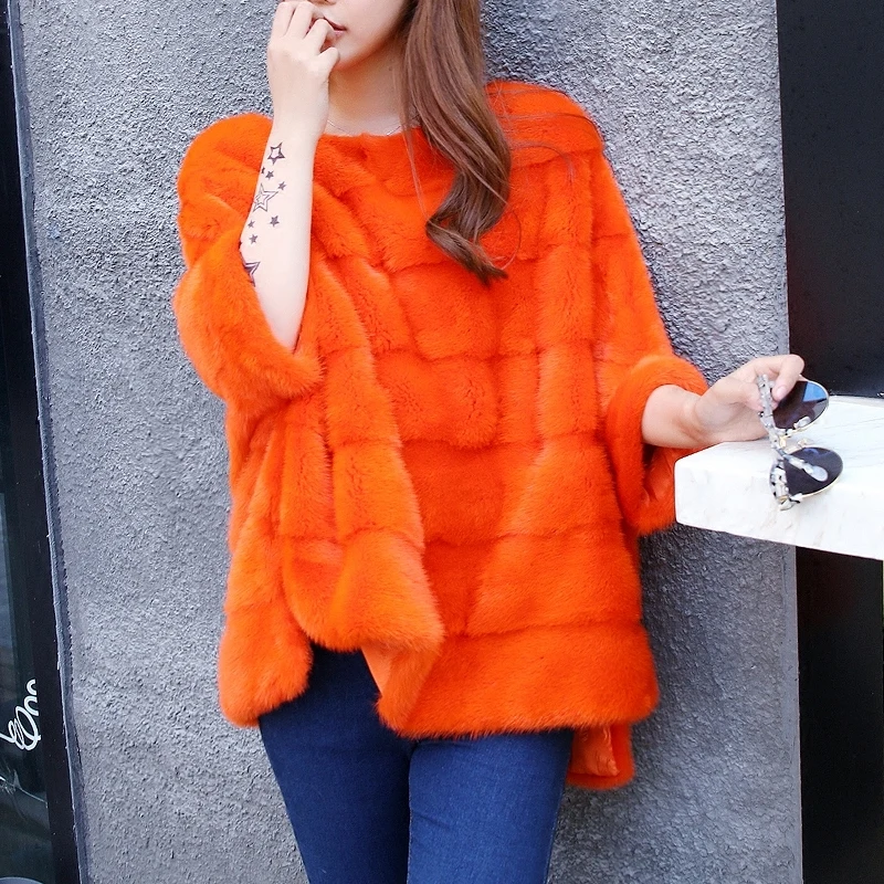 

long 2023 women's 70cm medium mink fur coat pullover front short back long bat shirt loose free size winter outerwear overcoat