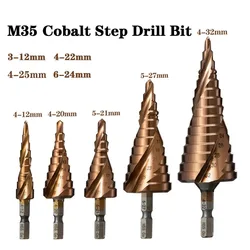 M35 5% Cobalt Step Drill Bit HSS-Co Cone Hex Shank Metal Drill Tool Hole Cutter 3-12/4-12/4-20/4-22/4-32/4-26/5-21/5-27/6-24mm