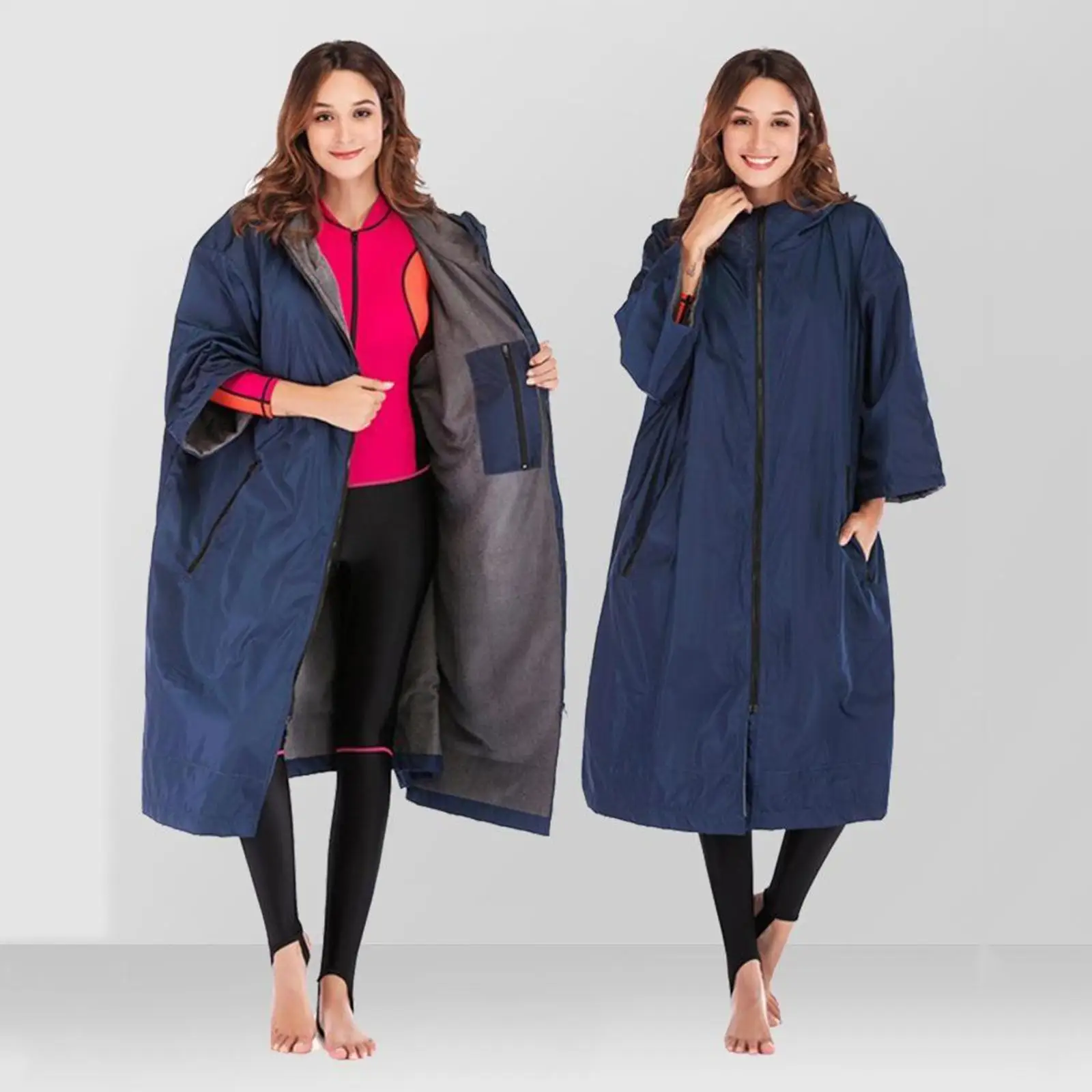 Lightweight Sports Windbreaker Long Warm Changing Robe Jacket Hooded Anorak - with Fleece Outdoor Surfing Swim Change Towel