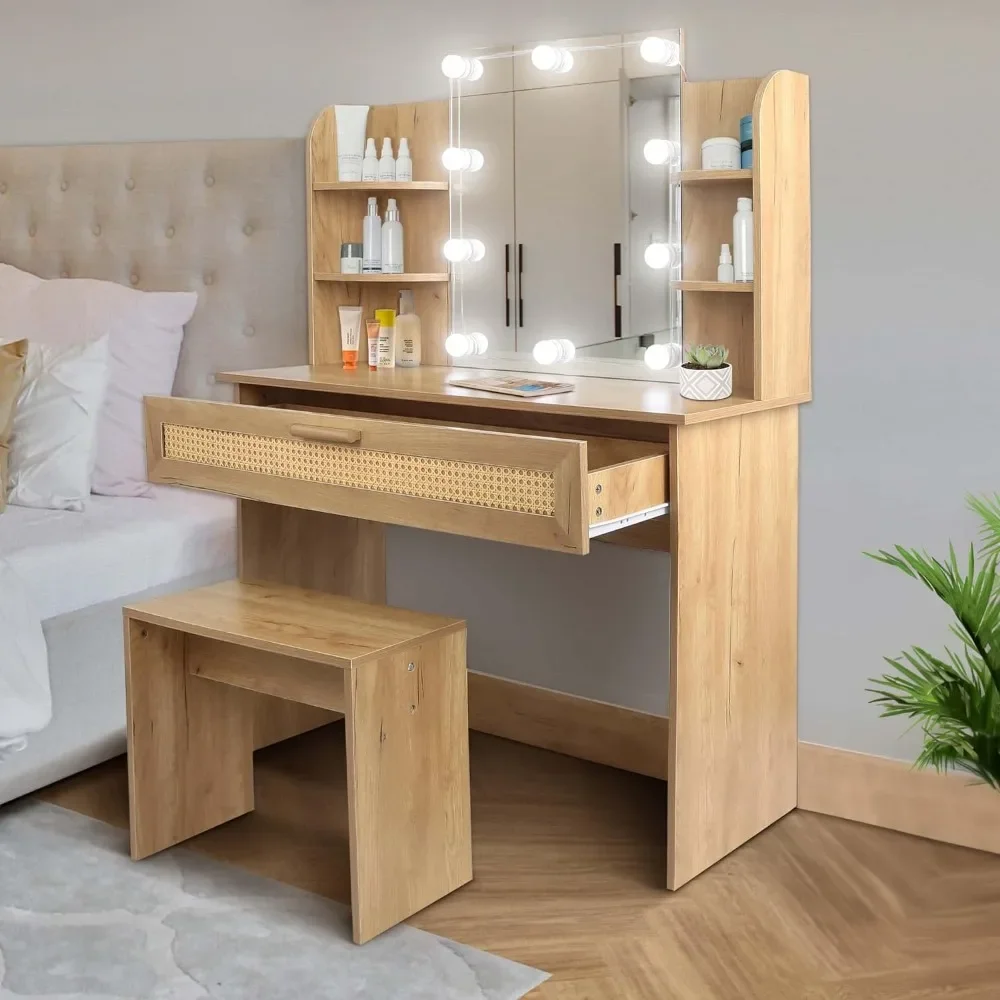 Ensemble de table de maquillage avec miroir pour chambre à coucher