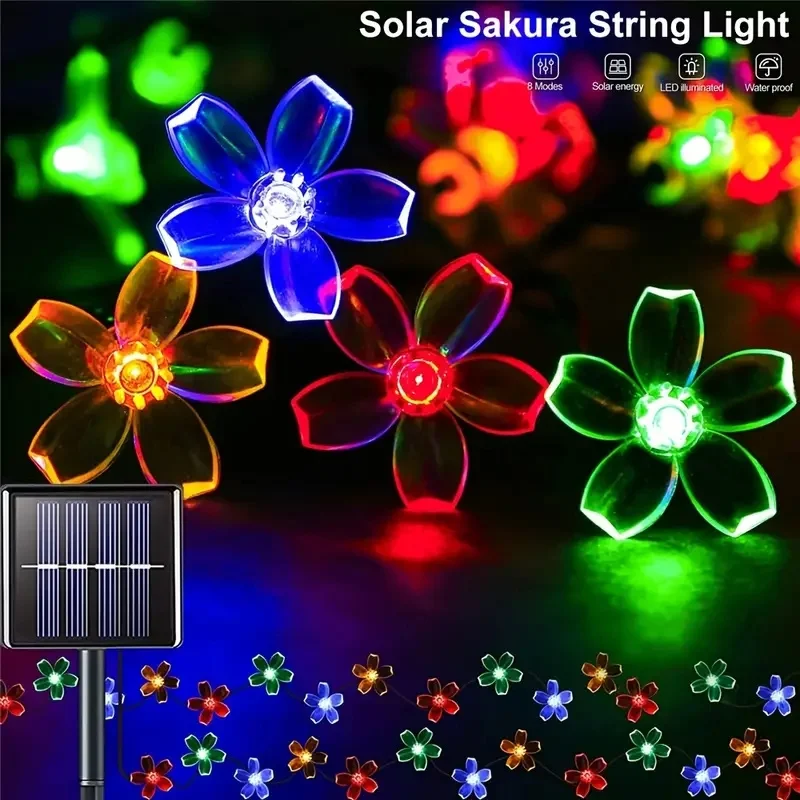 200/100/50/30/20LED luces de hadas solares para patio al aire libre flores de cerezo luces de cadena alimentadas por energía Solar lámpara de iluminación decorativa de Navidad