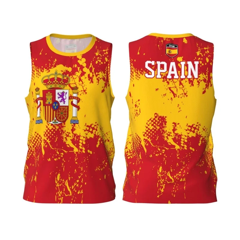 Spain Flag Pattern Tank Tops For Men Basketball Sports Running 3D Printed Tops Summer Casual Loose Street Tees Round Neck Vest