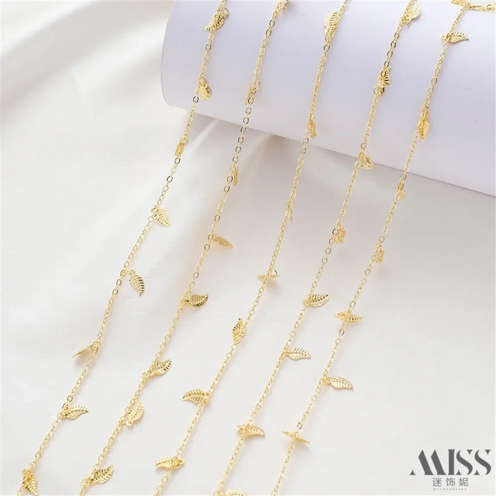 14K Bag Gold Flat O Chain Hanging Small Leaves Handmade Chain Loose Chain DIY Bracelet Necklace Jewelry Accessories Material