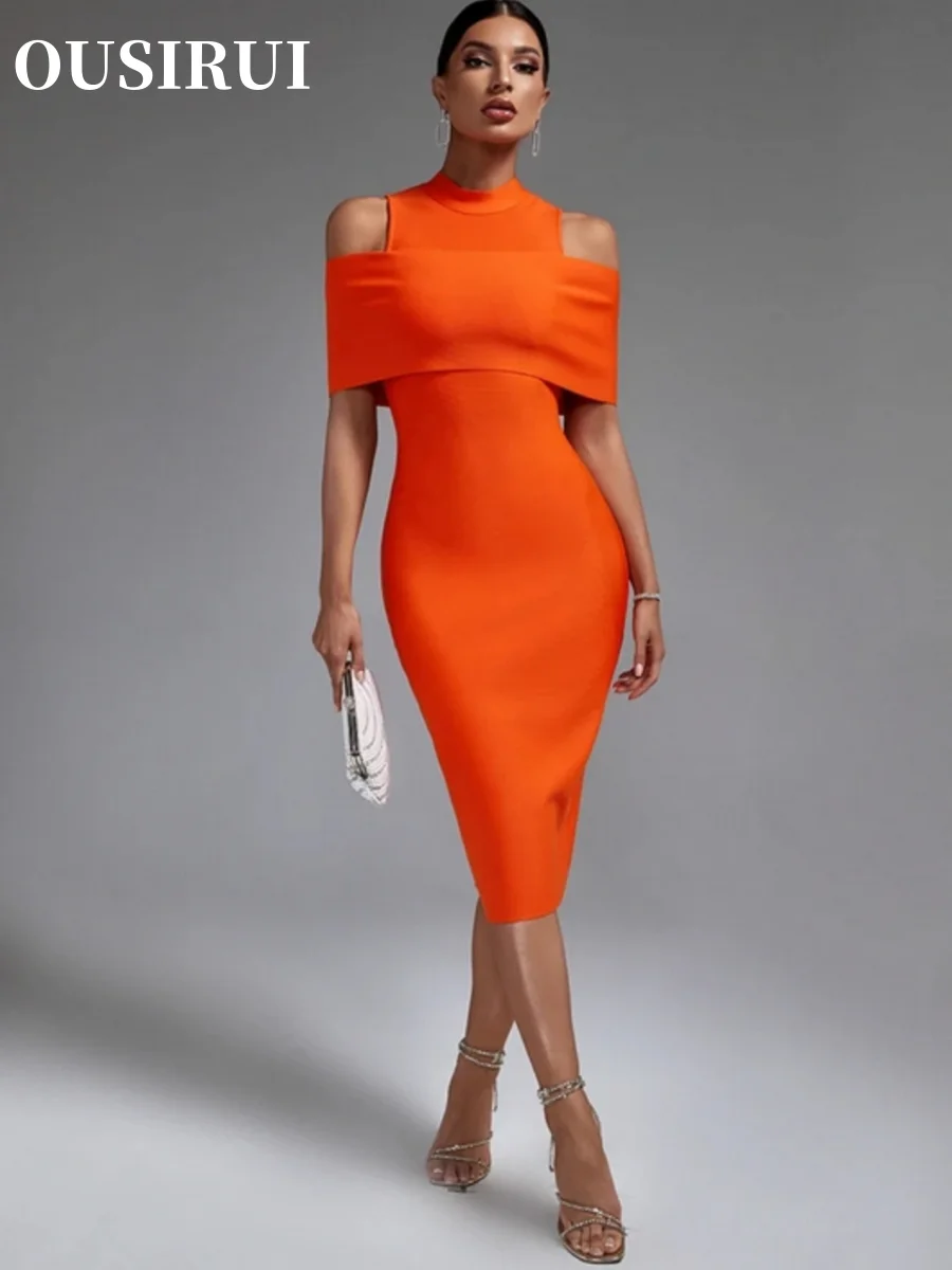 Robe de Soirée à Bandes Orange pour Femme, Tenue Midi Élégante, Sexy, Anniversaire, Boîte de Nuit, Nouvelle Collection Été 2024