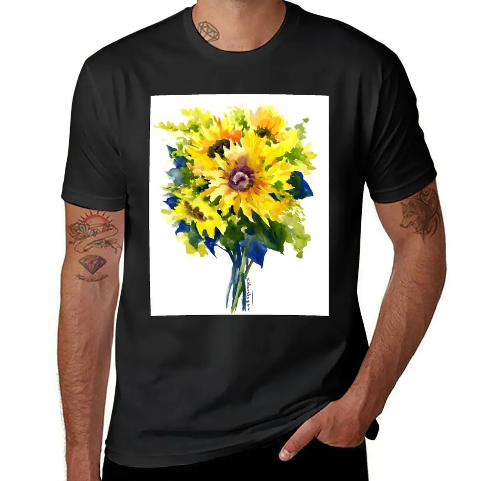 Sunflowers Bouquet T-Shirt anime clothes boys whites Blouse heavyweight t shirts for men