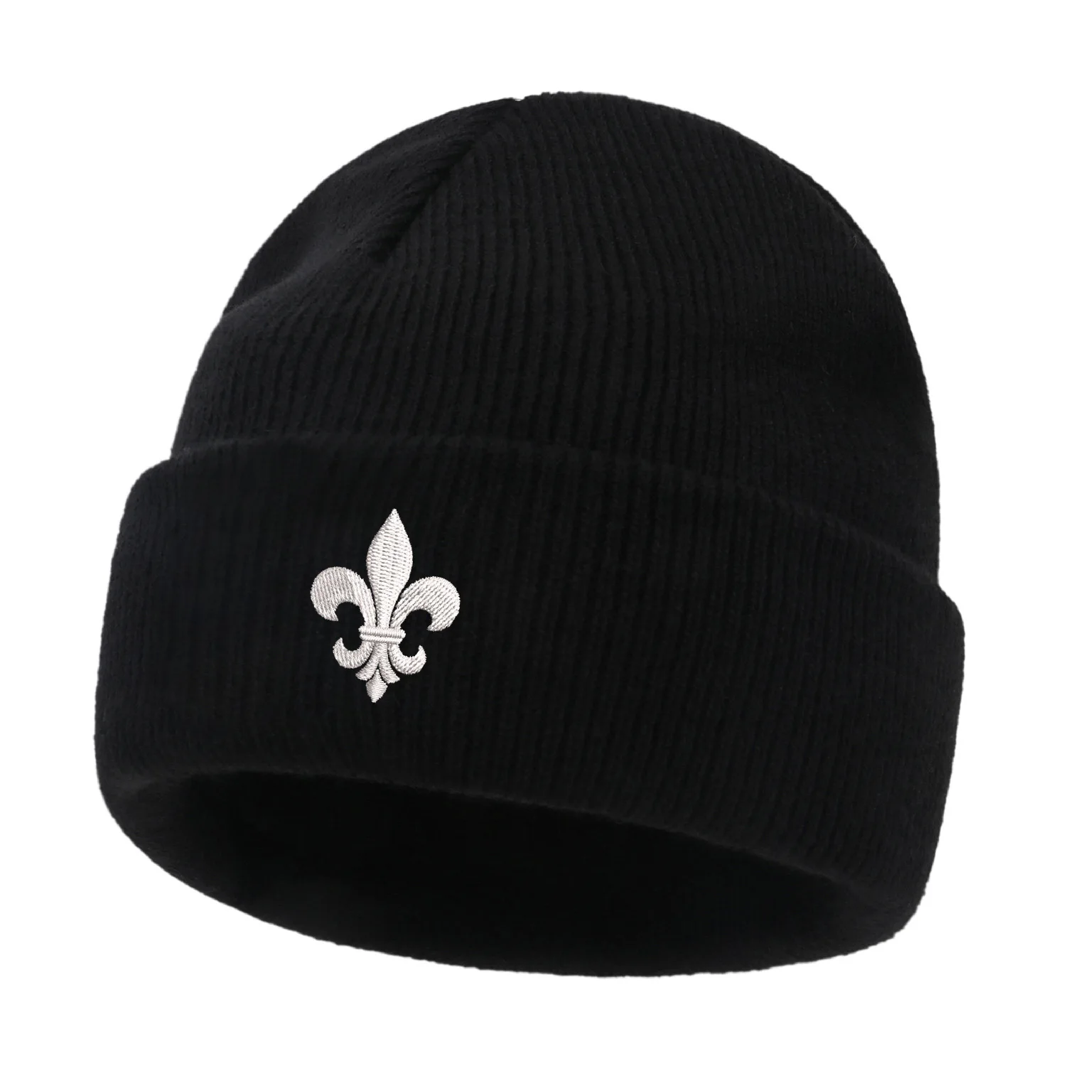 

Вышитые шапки Fleur De Lis с узором Франция, вязаные шапки, зимние толстые шапки для мужчин и женщин, шапки для взрослых, теплая шапка с капюшоном